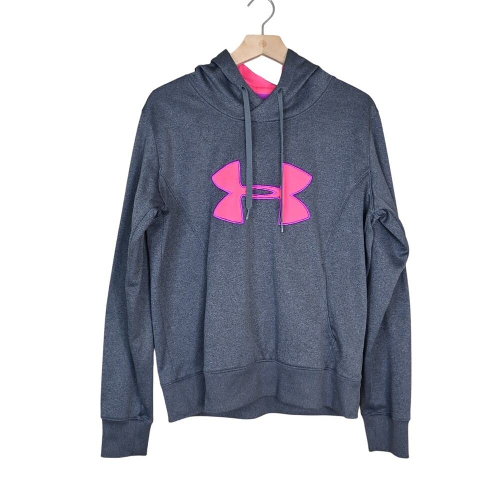 Under Armour Cold Gear Womens L Semi Fitted Gray Hoodie with Pink Logo